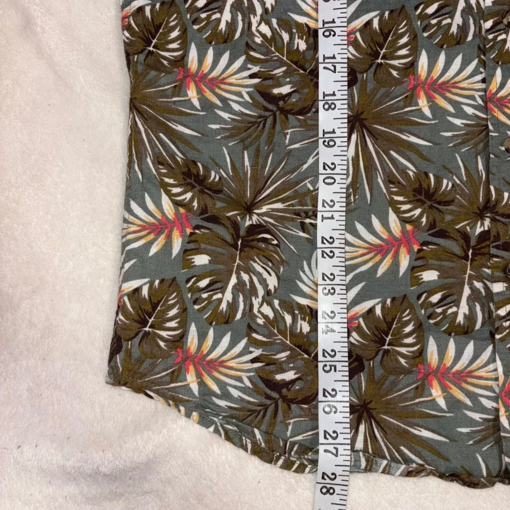 BANANA REPUBLIC Linen Shirt Mens M Green Tropical Camp Floral Slim Short‎ Sleeve